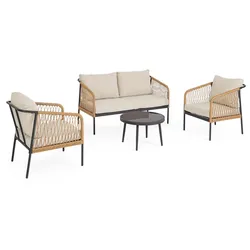 Garten-Set Felipe aus Aluminium und Spun-Poly, modern, natur und beige, inkl. Kissen, für 3–4 Personen