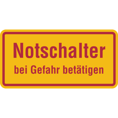 Hinweisschild, Notschalter bei Gefahr betätigen - 100x50x1.5 mm Kunststoff