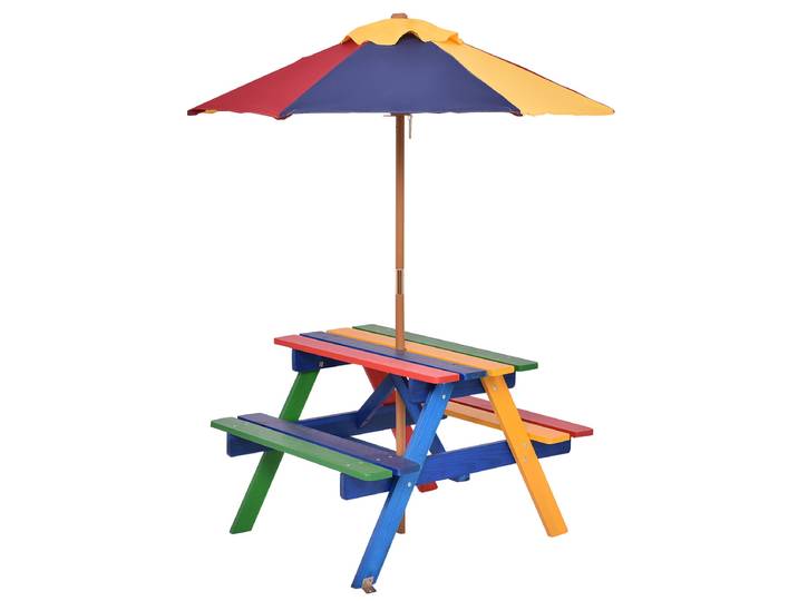 Kinder Picknicktafel Set Houten Tafel en Bank Set met Verwijderbare & Opvouwbare Paraplu