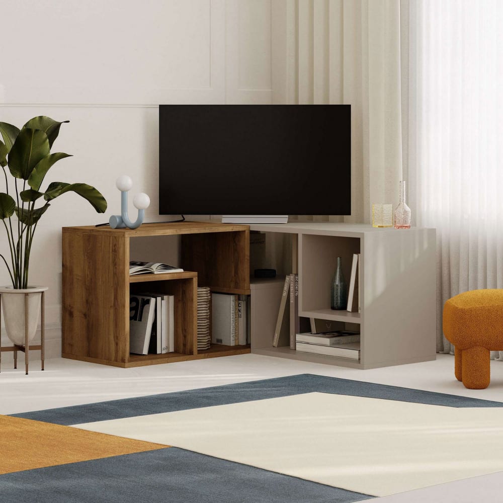 Drawer Mueble tv de esquina modulable de madera l145cm - beige