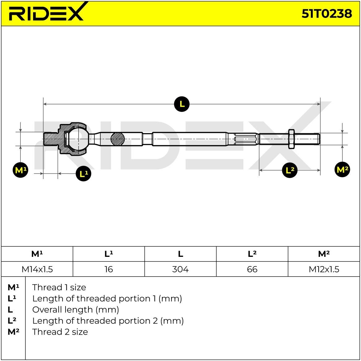 RIDEX 51T0238 Inner tie rod