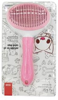 Uplifted Trends Self Cleaning Pet Hair Removal Comb For Cats And Dogs Grooming Brush & Slicker For Effortless Hair Removal pink With Packaging