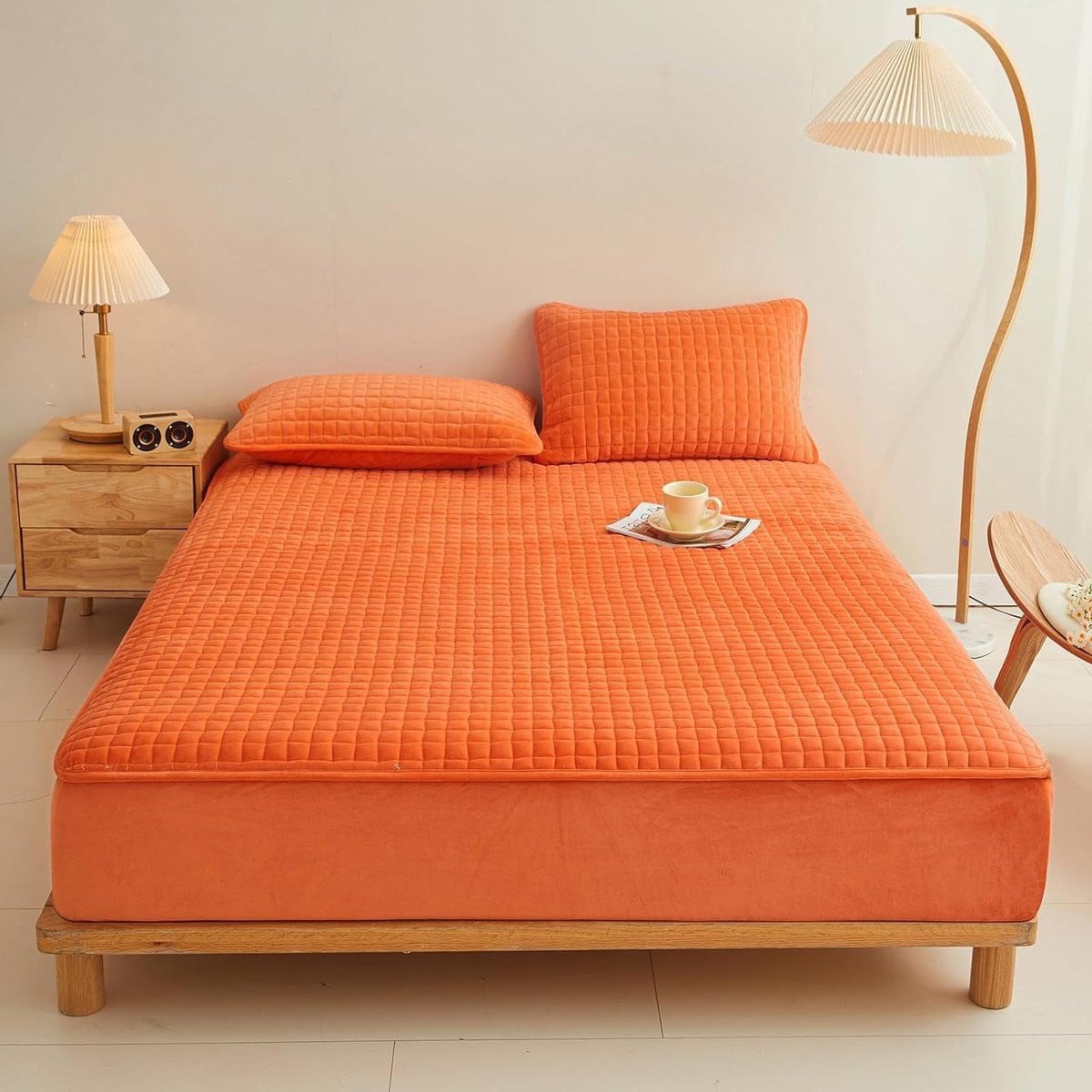 Gewatteerd fleece matrasbeschermer Twin XL - Oranje