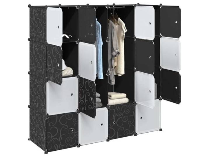 HGFDSAWE Steckregal 16 Fächer & Kleiderstangen Ordnungssystem Weiß 145.5cm Modulares Design, Leichte Reinigung, Werkzeugfreier Aufbau