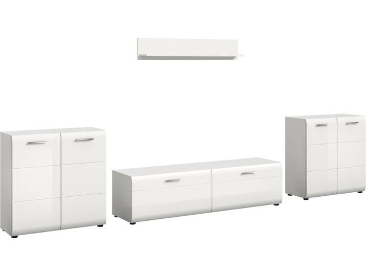 Wohnwand HOME AFFAIRE FLORENZ, 4-teilige Wohn-Kombination, hochwertige MDF-Front , weiss (weiß hochglanz tiefzieh), B:350cm H:160cm T:41cm, Holzwerkstoff, Kastenmöbel-Sets, Wohnwand, Wohn-Kombination, Wohnzimmer-Möbel, Wohnzimmer,Kombination, Kombi