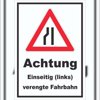HB-Druck Schild Achtung Verengte Fahrbahn links A2 (420x594mm)