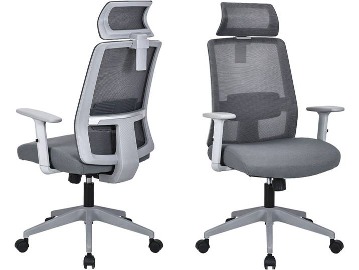 Bürostuhl GOODPRODUCT Tallard, Mesh Schreibtischstuhl, ergonomische Ausstattung , grau, grau, B:68cm H:114cm T:68cm, Stühle, Bürostuhl, verstellbare Kopfstütze, Lumbalstütze & Armlehnen