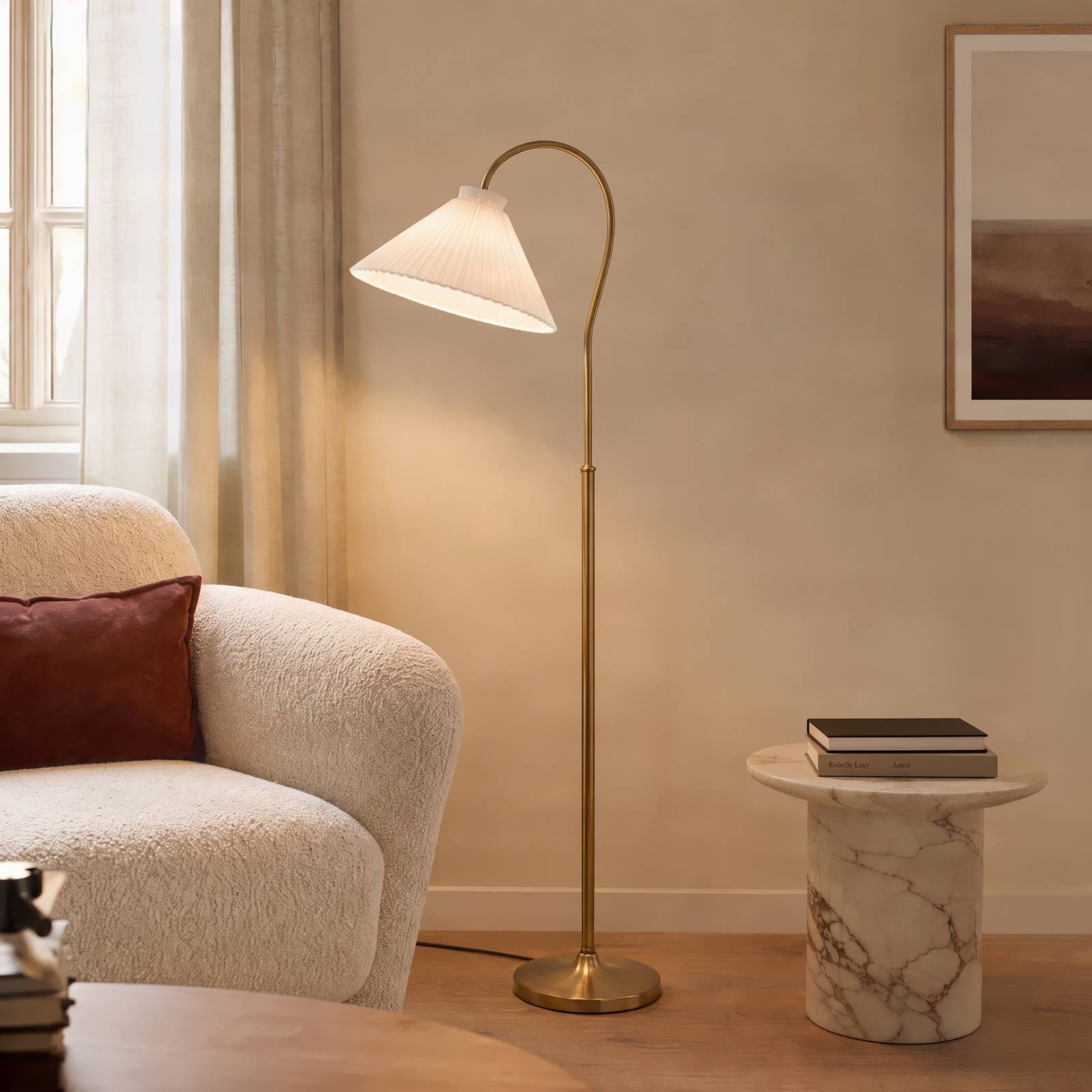 Stehlampe Lisbeth Lucande, weiß / opal, für Wohn- / Esszimmer, Textil / Stoff / Seide, Landhaus / Rustikal, Stehlampe