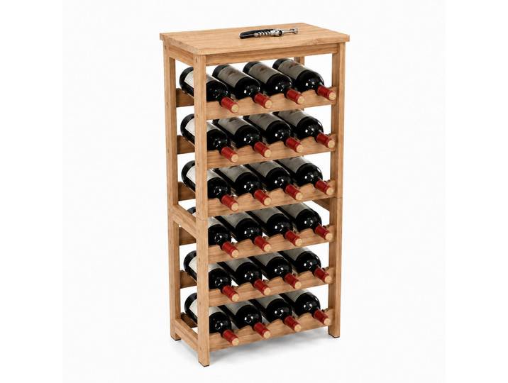 Relaxdays Weinregal Natur Walnussholz 24 Flaschen, Hellbraun, Holz, 40x82x24 cm, Wohnzimmer, Regal, Weinregal