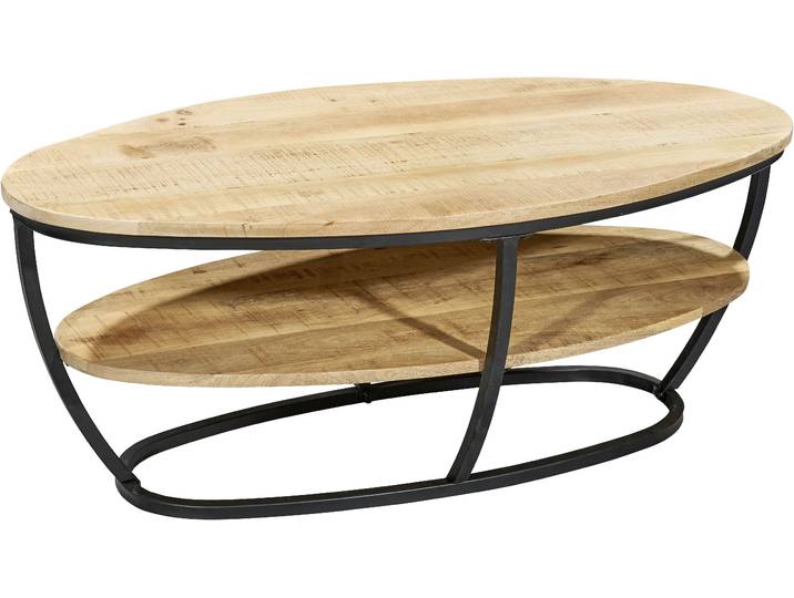 Couchtisch STOLKOM Jambi 2 B/H/T 110x44x60 cm , braun (mango, schwarz, schwarz, mango), B:110cm H:44cm T:60cm, Tische, Couchtisch, Mangoholz, Oberfläche uneben