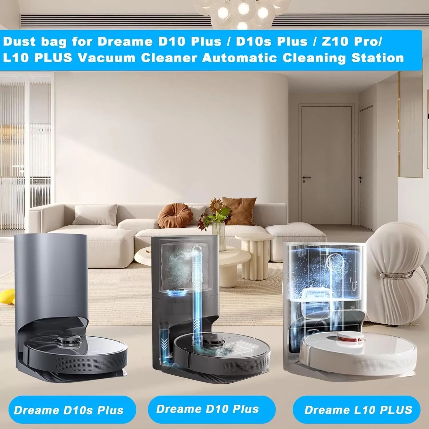 INF Sacs à Poussière Compatibles avec Dreame D10 Plus RLS3D - Lot de 4, Remplacement Efficace