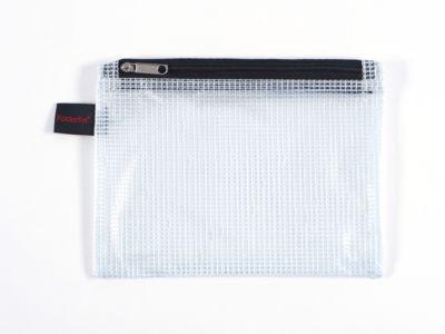 Doppelkammerbeutel FolderSys, A6, 2 Reißverschlüsse, Fingerschlaufe, PVC, schwarz-transp., 10 Stück