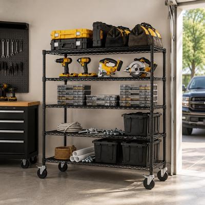 Garvee 5-Tier Rolling Wire Shelving 47.24 x 17.72 x 70.87 in, 3250 LBS Heavy-Duty Rack with Wheels for Garage Storage