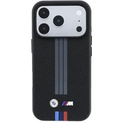BMW Case M Quadrille Kevlar Anthracite & Tricolor Print Lines MagSafe for iPhone 18 Pro black (Apple iPhone 17 Pro, Apple iPhone 18 Pro), Smartphone Hülle, Schwarz