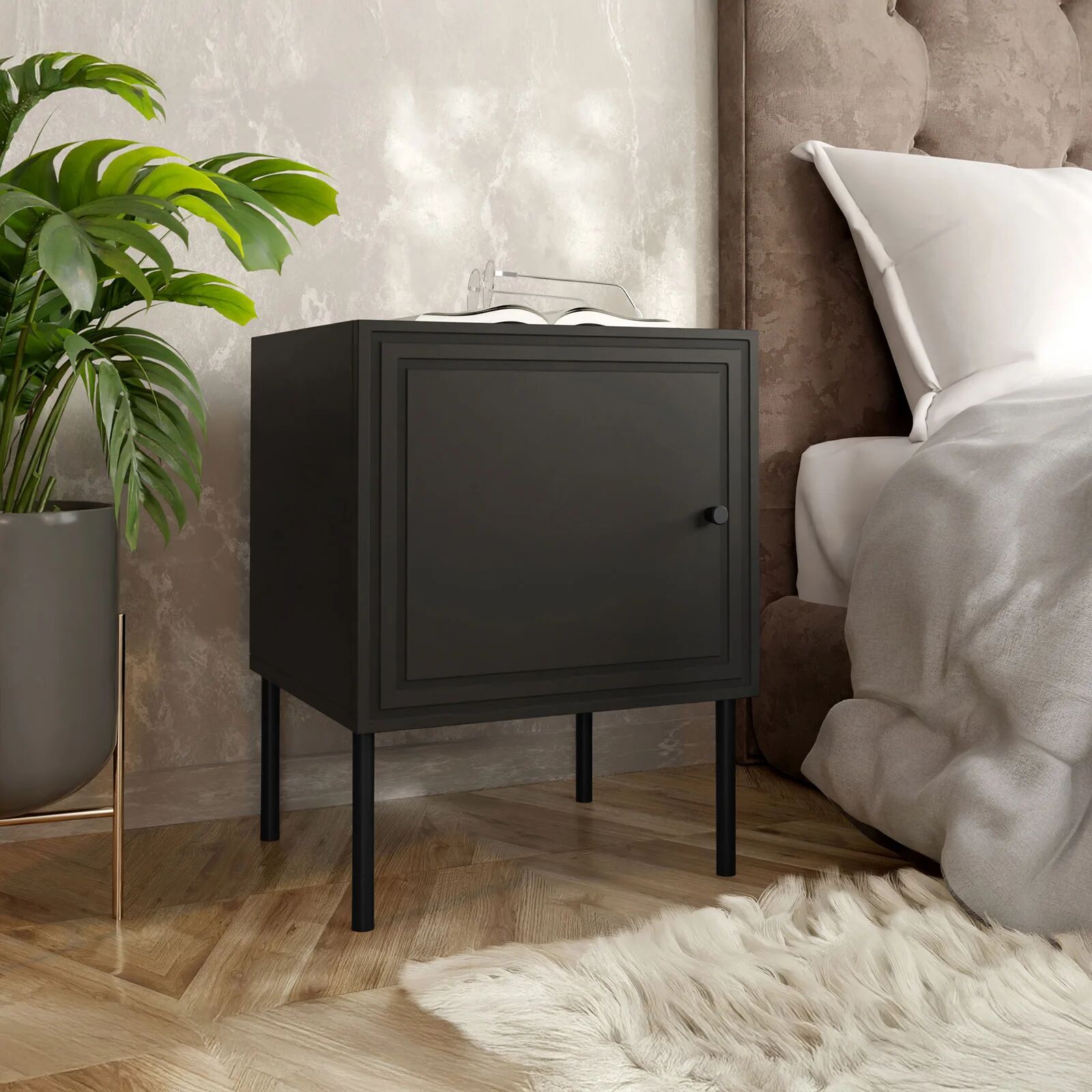 garneroarredamenti Set 2 comodini 45x59h cm 1 anta nero opaco Stark