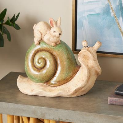 ARCILLA ELEMENTAL Cream Magnesium Oxide Decorative Garden Sculpture with Green Accents