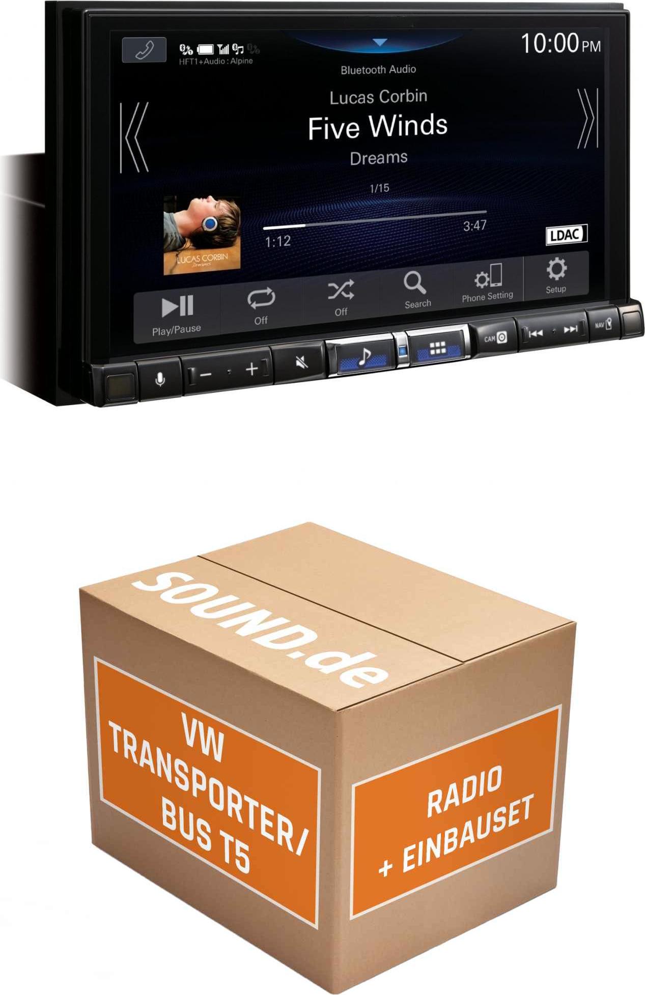 Autoradio Einbaupaket Alpine iLX-705D passend für VW T5 | Wireless Apple CarPlay Wireless Android Auto