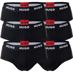 HUGO Herren Slips, 6er Pack - Hip Briefs, Logo, Cotton Stretch Schwarz / L