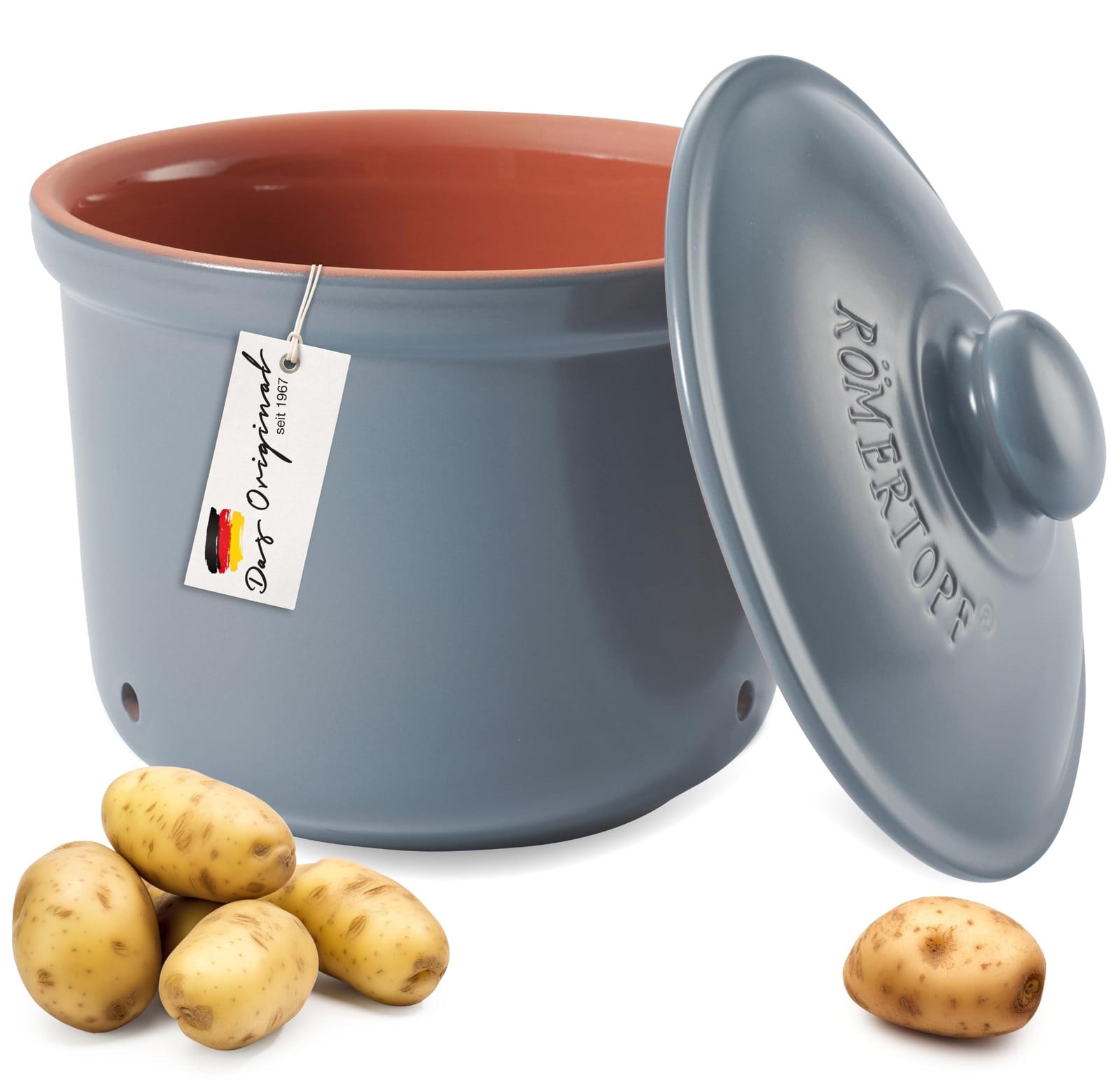 Römertopf MAXI PLUS aardappelpot van keramiek, blauw-grijs