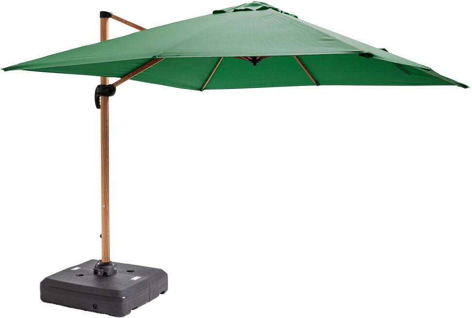 Oviala Parasol déporté 3x3m et dalle à lester sur roues effet bois cactus Vert 300x210x300cm