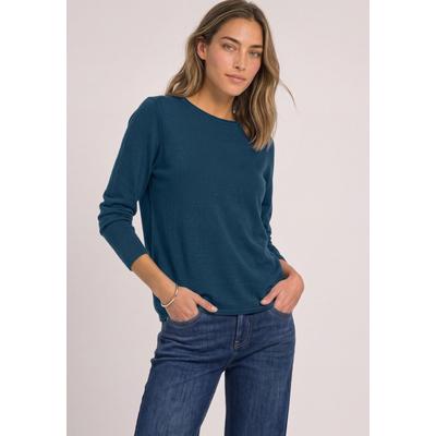 Rundhalspullover STREET ONE, Damen, Gr. 34, blau petrol, Web, 60% Viskose, 40% Baumwolle, unifarben, comfort fit normal, Rundhals, Rollsaum, Pullover Rundhalspullover, mit Rundhalsausschnitt
