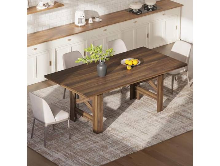 Zstar Esstisch 180 x 85 cm Landhausstil, Nussbaum, für 6 bis 8 Personen 180 x 85 cm für 6 bis 8 Personen Nussbaum Optik Stabile Beine Esszimmer