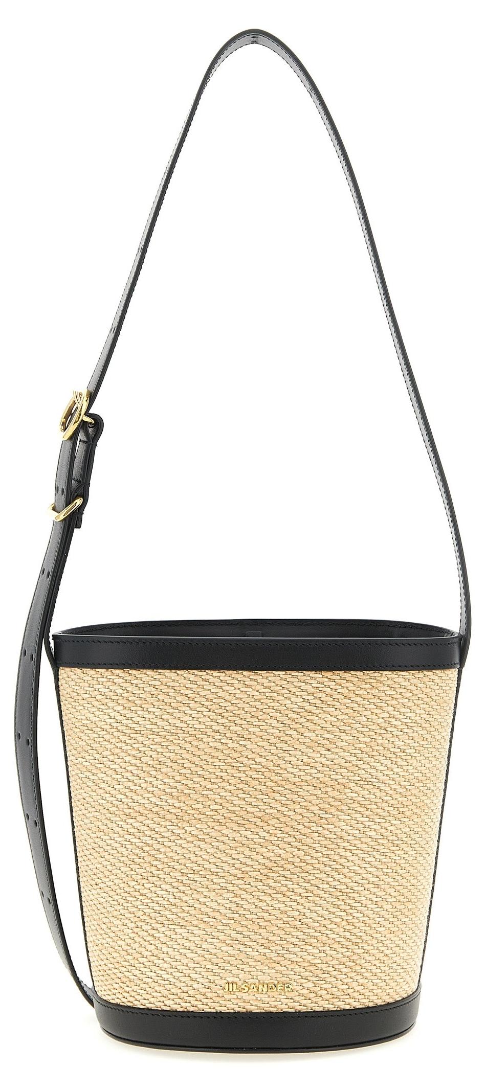 Jil Sander Cannolo Bucket Raffia natur mit Lederbesatz