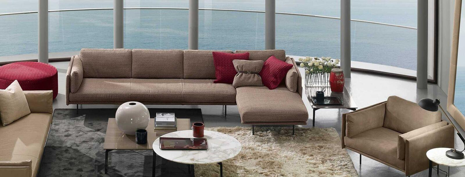 Braun Prianera L-vormige hoekbank met modern textiel design voor in de woonkamer