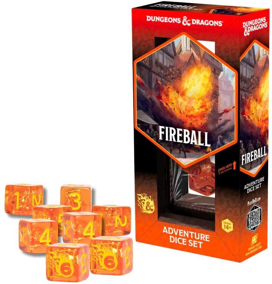 Dungeons & Dragons Adventure Dice Set - Fireball by Sirius Dice, 6-Sided, Officially Themed, for Tabletop Roleplaying Games