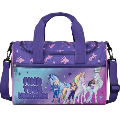 Sporttasche SCOOLI "Jurassic World", Kinder, Gr. B/H/T: 35cm x 23cm, lila (unicorn academy), Polyester, Taschen Sporttasche