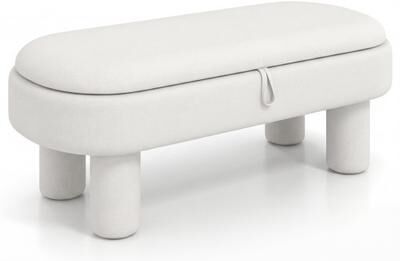 Costway Oval Storage Ottoman Bench with Upholstered Seat for Bedroom-White