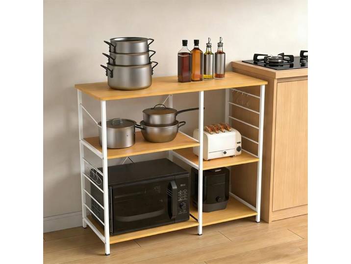 Étagère Four à Micro-Ondes Support Rack Cuisine Etagères de Cuisine Meuble Rangement Desserte de Cuisine Couleur Bois