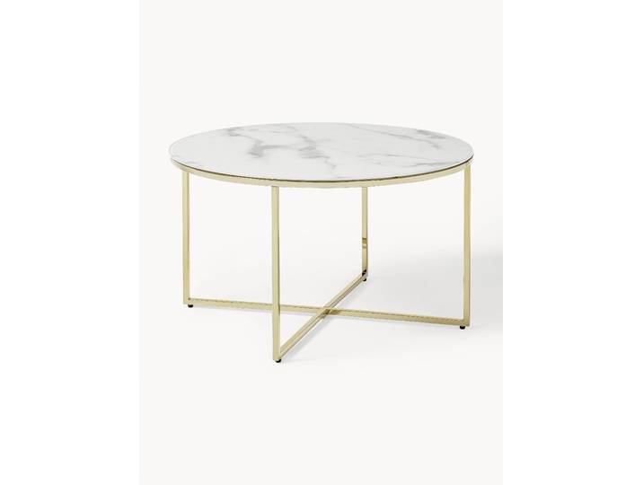 Runder Couchtisch Antigua mit Glasplatte in Marmor-Optik