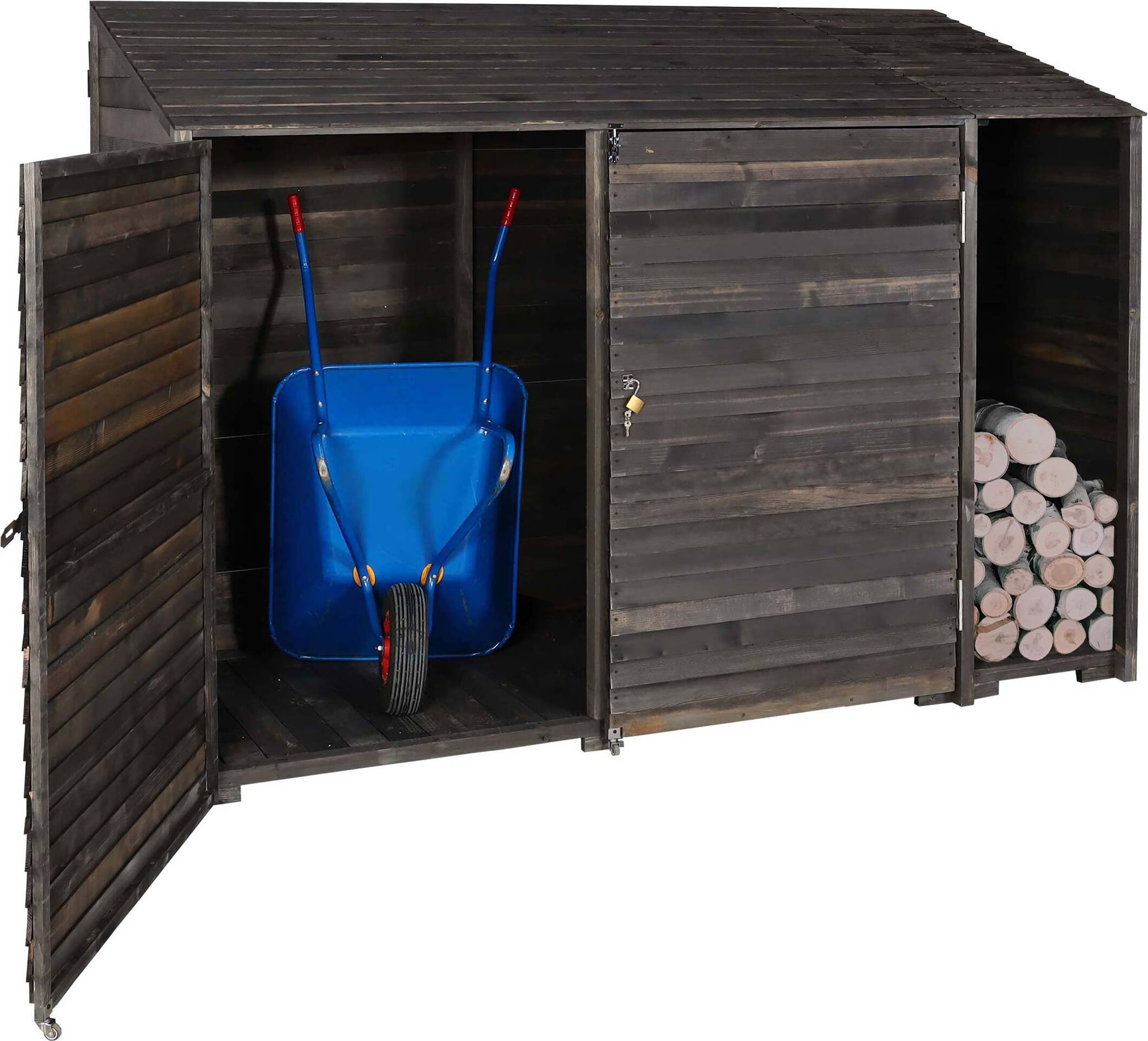 Geräteschuppen HWC-J75, Geräteschrank Gerätehaus, Holz gebeizt MVG-, 180x250x93cm anthrazit-grau