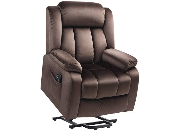 HOMCOM Opsta-fauteuil met massagefunctie en lendenverwarming, relaxfauteuil met afstandsbedieningen en zijzakken, bruin