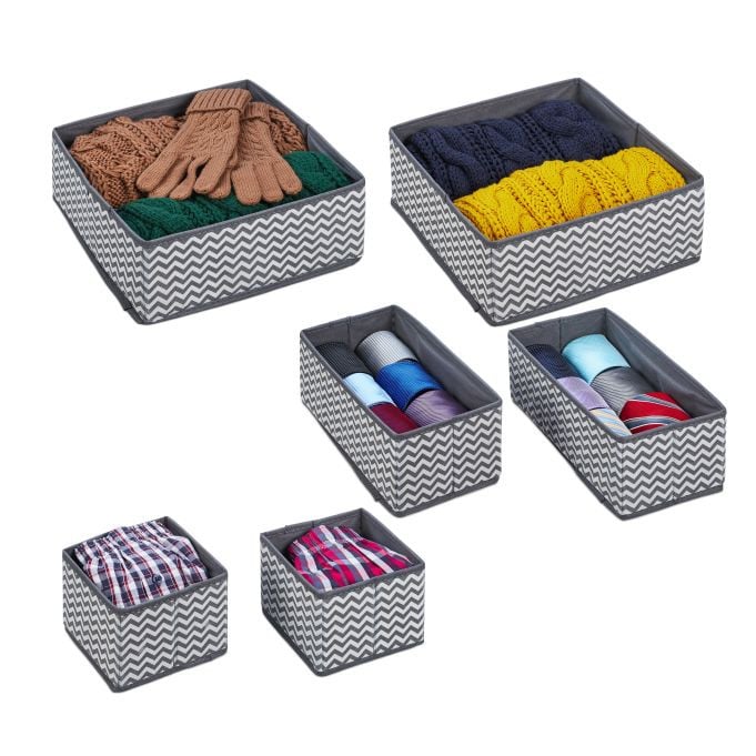Relaxdays 6-delige lade organizer set voor kledingkast en badkamer, grijs/wit