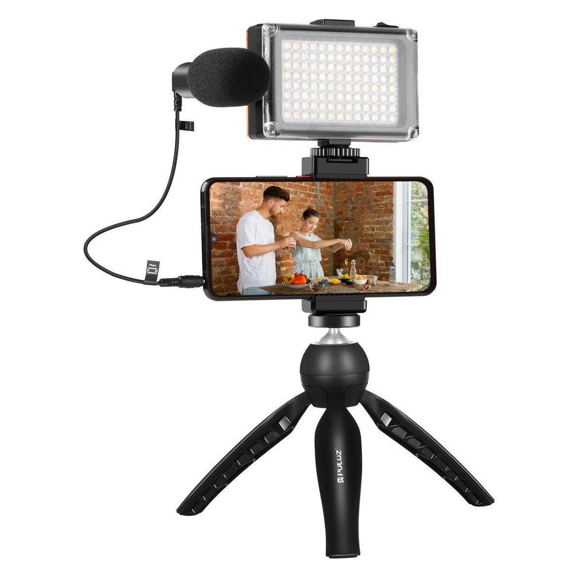 Puluz tripod Direct recording set tripod + LED lamp + microphone + telephone clip PKT3132B (PKT3132B)