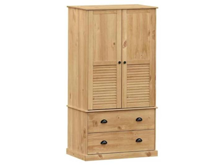 HWKQEQRF Kleiderschrank VIGO 90x55x170 cm Massivholz Kiefer Kiefern-Massivholz,gerade Maserung,rustikale Aststellen,1 Kleiderstange,2 Schubladen,Metallgriffe,Metallknöpfe,feuchtes