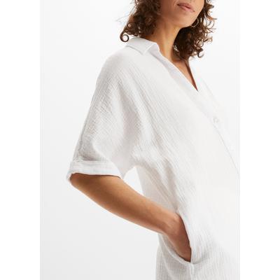 Shirtbluse BONPRIX "Oversize-Longbluse aus softem Musselin", Damen, Gr. 36, weiß, Obermaterial: 100% Baumwolle, oversize, Blusen, Oversize-Passform, für warme Tage, aus weichem Musselin