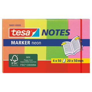 Tesa Haftmarker Marker Notes, Neon, Papier, beschriftbar, 4 x 50 Streifen, Neonfarben