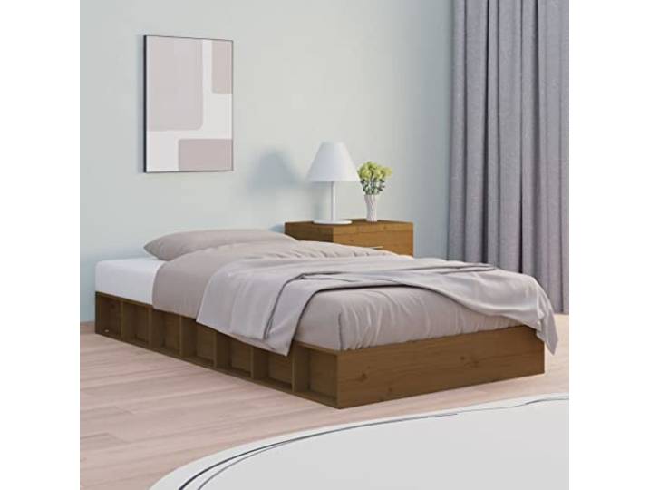 WDGJJFECNMUEHI Massives Kiefernholz Stabil Platzsparend 75x190 cm Braun Massivholzbett Honigbraun 75x190 cm Kiefernholz Bettgestell mit Lattenrost Stabil Holzrahmen Platzsparend Kleine Räume