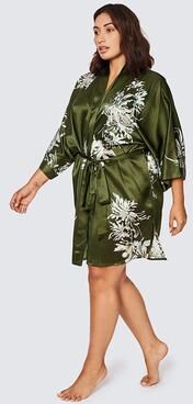 KIM + ONO Yuri Plus Size Washable Silk Kimono Robe - Short   KIM+ONO - olive (final sale) / plus size
