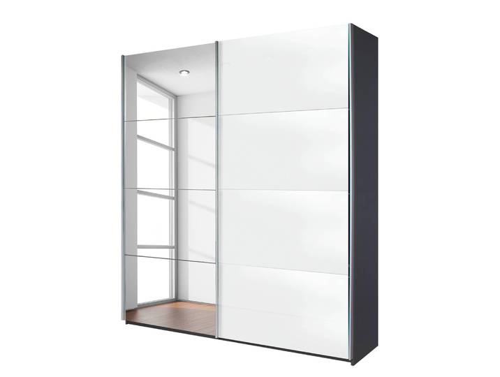 Schwebetürenschrank Spiegel 271 x 230cm Grau/Weiß 1 Spiegeltür