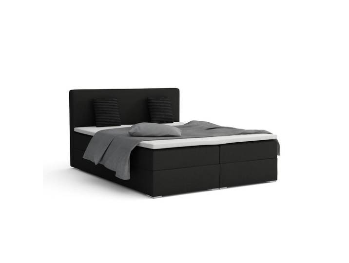 Deine Möbel 24 Boxbett Bello 140x200 in Velour Schwarz H4, Holz, H4, 140x200 cm, Schlafzimmer, Betten, Boxspringbetten