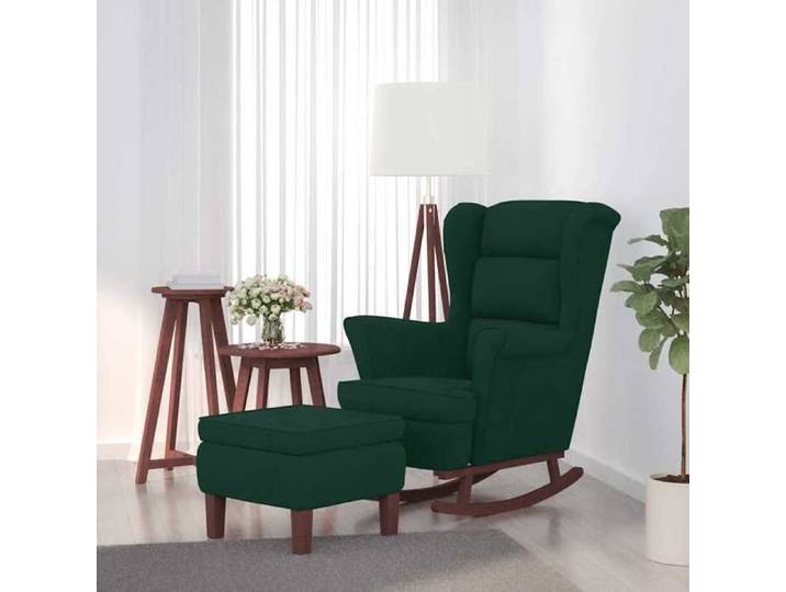 ELORAN Fauteuil allaitement - Fauteuil à bascule à oreilles - en velours - vert foncé - bois massif - 78x93x97 cm 92653