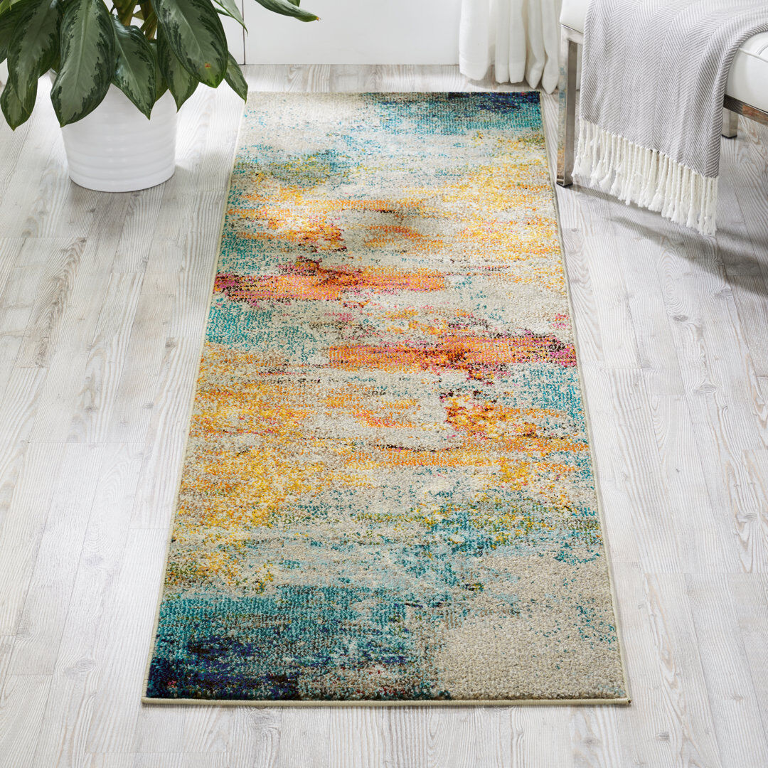 Etta Avenue Bourgeois Abstract Synthetic Area Rug Blue/Red/Orange/Yellow Runner 61 x 183cm