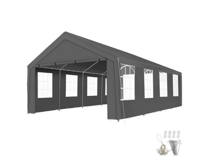 tectake Partyzelt Mammut, inklusive Spannseilen und Heringen, grau, Grau, Kunststoff, Rechteckig, 400x310x800 cm, Sonnenschutz, Pavillons