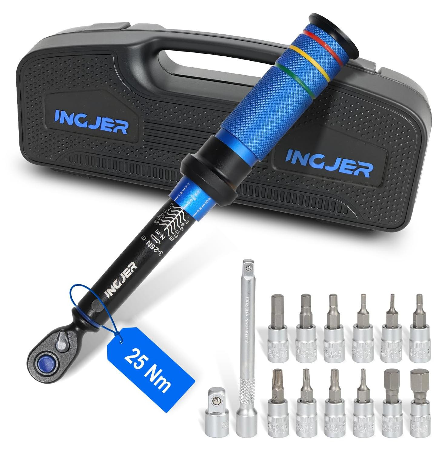 Selius Momentsleutel 1/4 inch 3-25 Nm, 15-delige set voor fiets