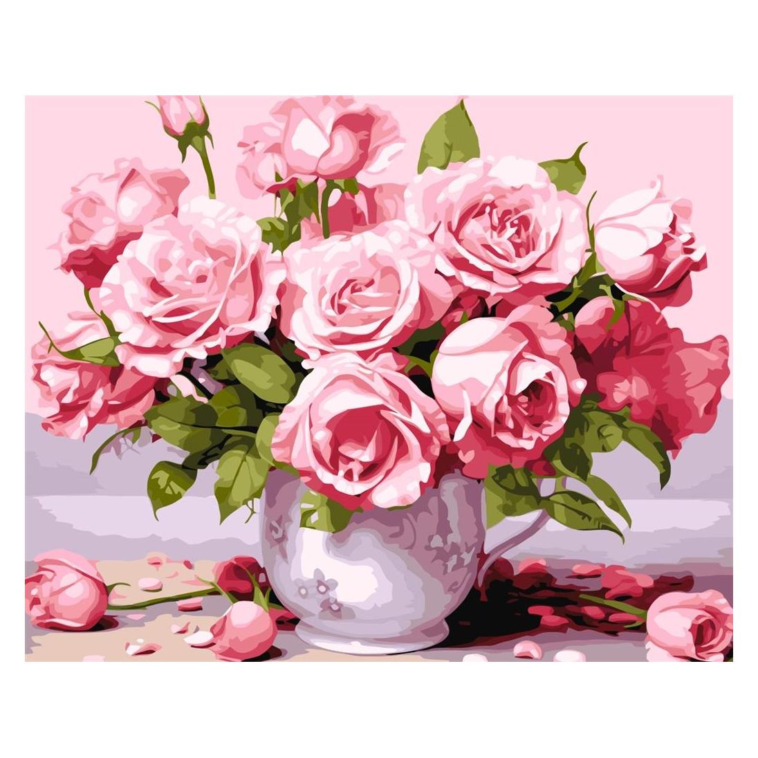 Ideyka Malen nach Zahlen - Rosa Rosen 40x50cm (58221820)