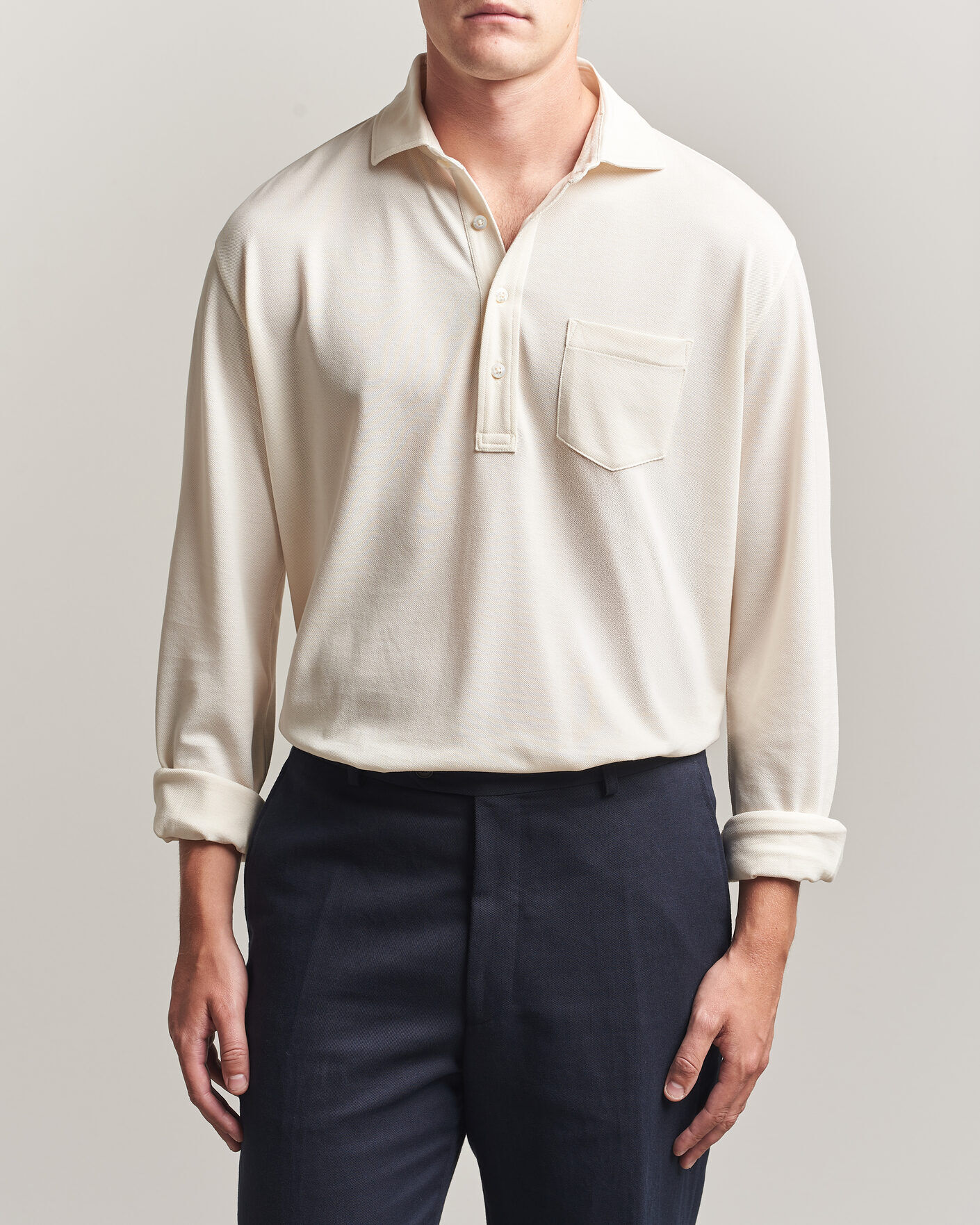 Ralph Lauren Purple Label Long Sleeve Washed Polo Classic Cream men XL Hvid